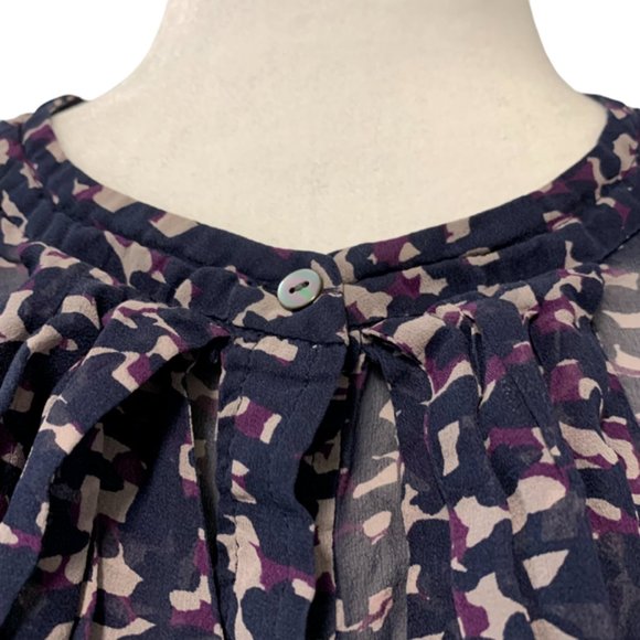 Ann Taylor Graphic Sheer Ruffle Silk Top Small - Picture 2 of 12